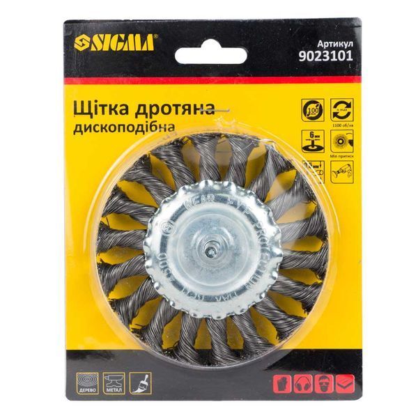 Щітка дротяна дископодібна &Oslash;100мм хвостовик &Oslash;6мм (сталева кручена) SIGMA (9023101) 9023101 фото