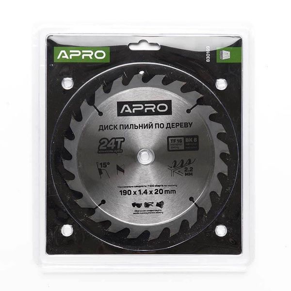 Диск пиловий до дерева 190х20х24T APRO 830169 фото