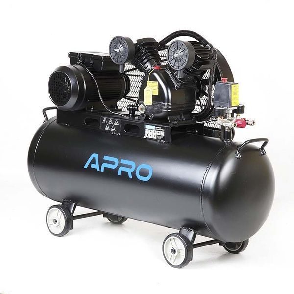 APRO Компресор двоциліндровий пасовий OFBD-100 8 Бар 2.2 кВт 402 л/хв 100 л (2 крана) + Олива 0,5 л 850182 фото